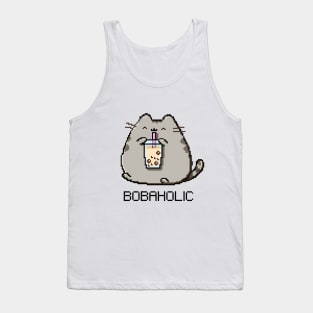 Bobaholic Pixel Chubby Cat Loves Boba Tea! Tank Top
